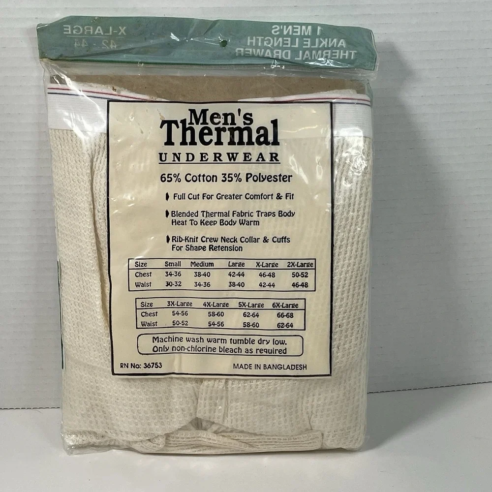 Men's Thermal Underwear Ankle Length Drawer XL 42-44 Long John New Old Stock
